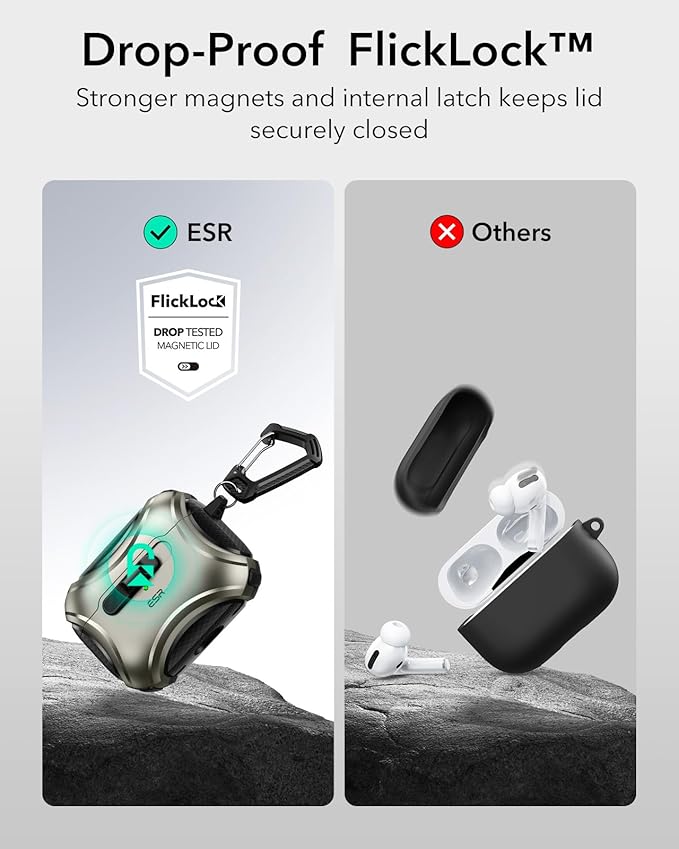 ESR for AirPods Pro Case (2023/2022/2019, 2nd/1st Gen), Compatible with AirPods Pro 2nd Generation (USB-C/Lightning Cable), Effortless MagSafe, Drop-Proof Lock, Easy Open, Cyber Series, Titanium