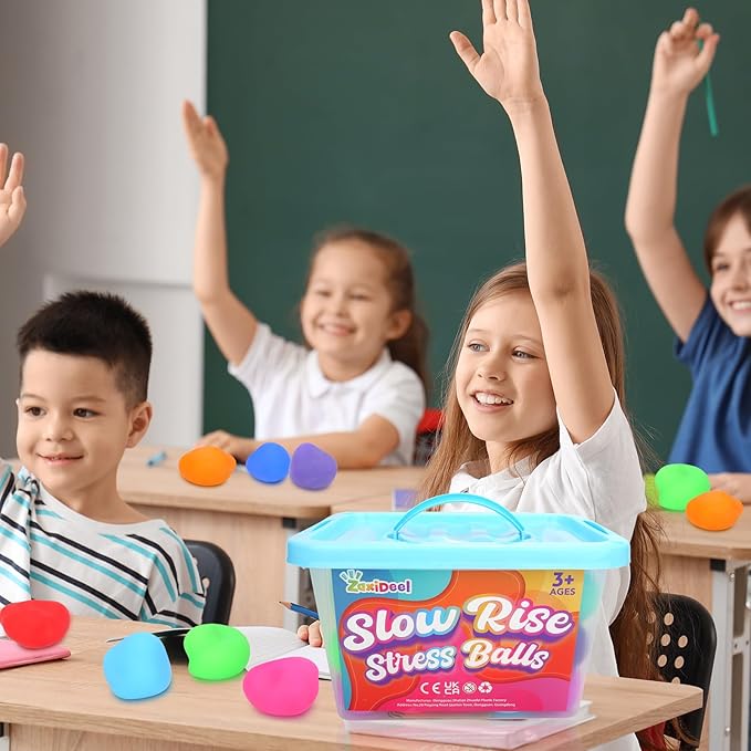 Slow Rising Stress Ball 50 Pack: Mini Squishy Ball for Kids Anxiety Relief, Hand Therapy Sensory Toy, Pull Stretch Fidget Toy, Prize Box Toys for Classroom, Bulk Toy for Teacher, Offices & Group