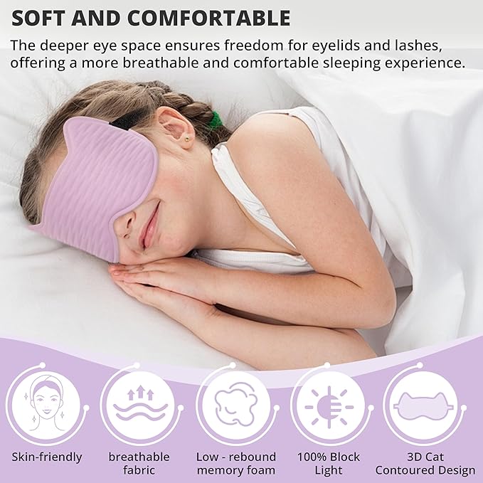 3D Kids Sleep Eye Mask: 3D Contoured Cup Sleeping Masks, Blindfold Sleep Eye Cover with Adjustable Strap, Memory Foam Lightweight Night Eyeshade for Boys Girls Teens (Purple)