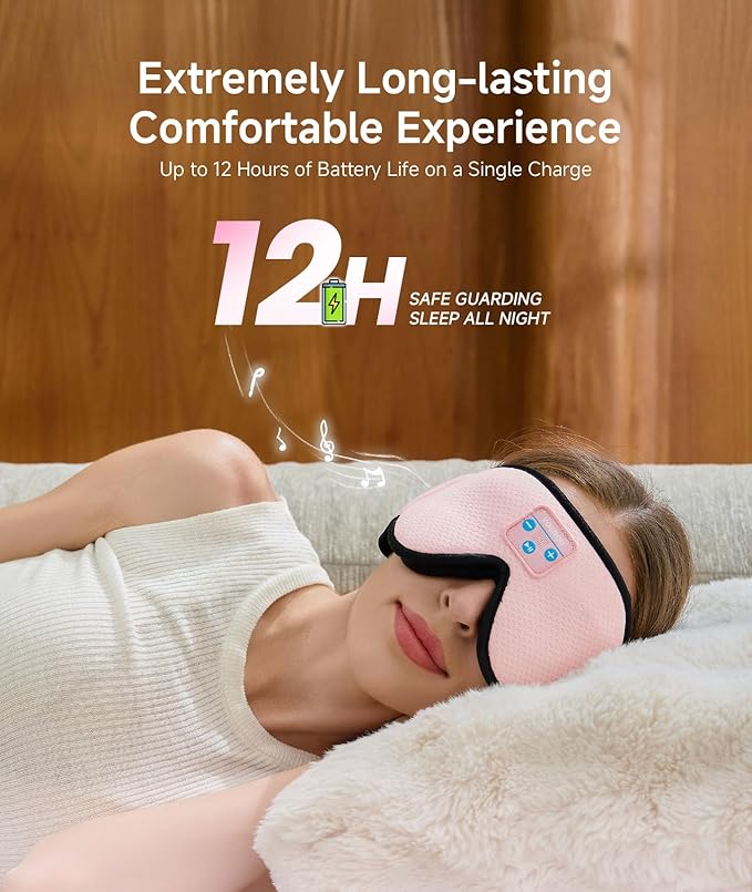 Voerou Sleep Headphones, 3D Wireless Bluetooth Eye Mask, Sleeping Headphones Earbuds for Side Sleepers with Ultra-Thin Stereo Speakers, Suitable for Sleep Office Nap Travel Meditation Cool Gadgets