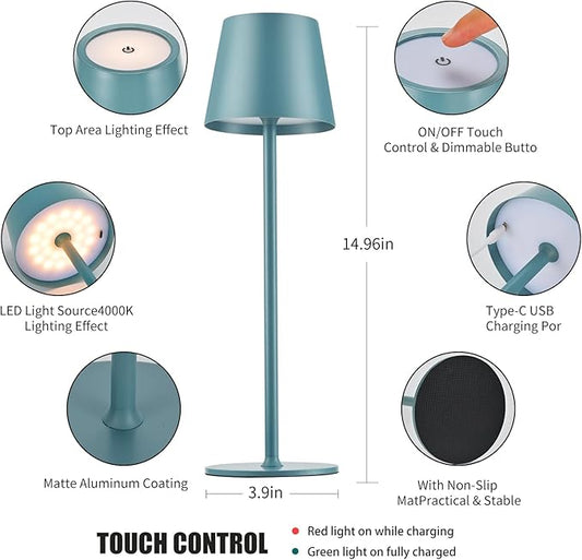 BGFHome Cordless Table Lamp LED Desk lamp,5000mAh Rechargeable Touch Night Light Wireless Minimalist Design for/Restaurant/Bedroom/Bars/Outdoor Party/Camping/Coffee Shop 2Pack