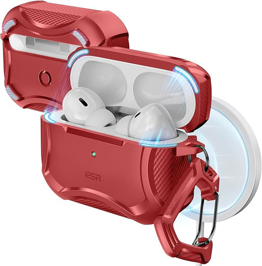ESR for AirPods Pro 2nd Generation Case, Compatible with Airpods Pro Case 2nd/1st Gen (2023/2022/2019), Compatible with MagSafe, Powerful Drop Protection, Magnetic Lid with Cleaner Kit, Red