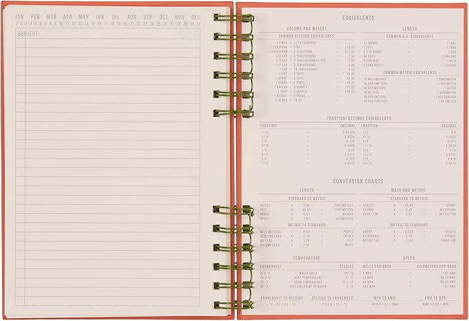 DesignWorks Ink Standard Issue Notebook No. 12 – 6" x 8.25" Undated Daily Planner & Writing Journal, 192 Lined Pages, Elastic Pen Holder, Small Notebook for Work & Journaling - Army Green + Chili