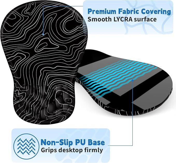 Ergonomic Mouse Pad with Wrist Rest Support, Mousepad with Comfortable Memory Foam Wrist Rest and Non-Slip PU Base for Pain Relief, Computer, Laptop, Office, Home (Topographic Map)
