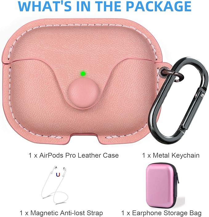 Maxjoy for AirPods Pro 2 Case Leather, Airpods Pro Leather Case Cover with Keychain Airpod Strap Compatible with Apple Airpod Pros 2nd Generation 2023 2022/AirPods Pros 2019 (Front LED Visible), Pink