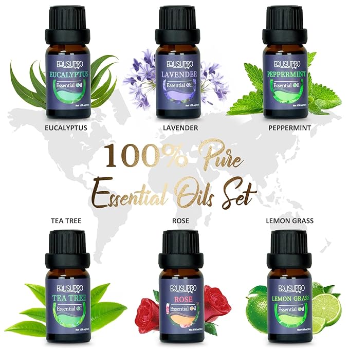 Oil Diffuser & Essential Oils Set - Aromatherapy Diffuser with 6 Essential Oils Set, Ultrasonic Cool Mist Oil Diffusers for Essential Oils, 4 Timer & 7 LED Light, Waterless Auto Shut-Off