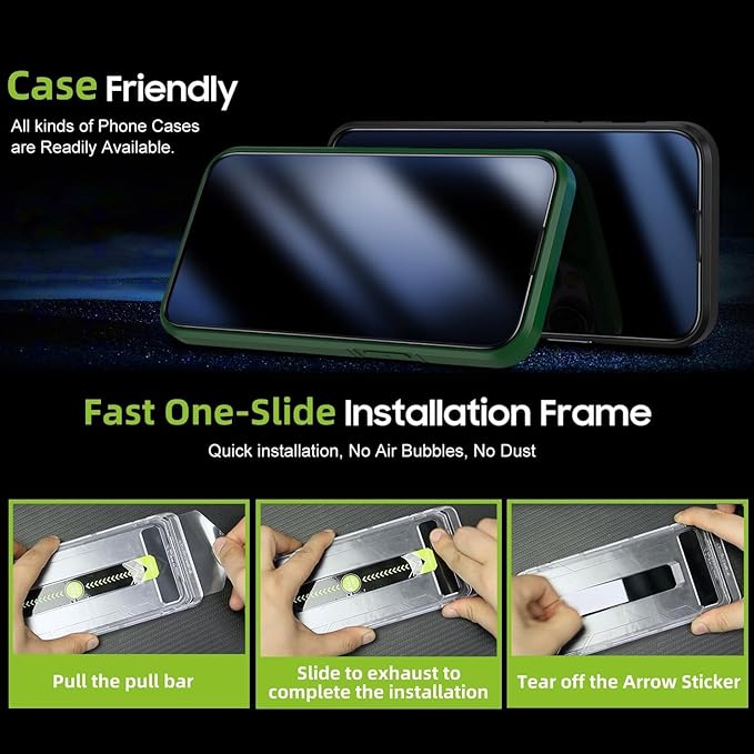 2 Pack Screen Protector for iPhone 16 Pro Max, 9H Tempered Glass, High Definition Clear, Full Coverage, Anti-Fingerprint, Auto Dust-Elimination, No Bubble, Easy Installation