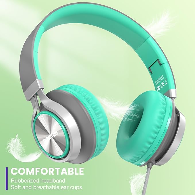 INFURTURE USB C Headphones Wired with Mic & Volume Control,Tangle-Free Plaiting Line,Type C Over/On-Ear Headphones,Lightweight Foldable for Smartphone,Tablet,iPhone 16/15 Series (Green)