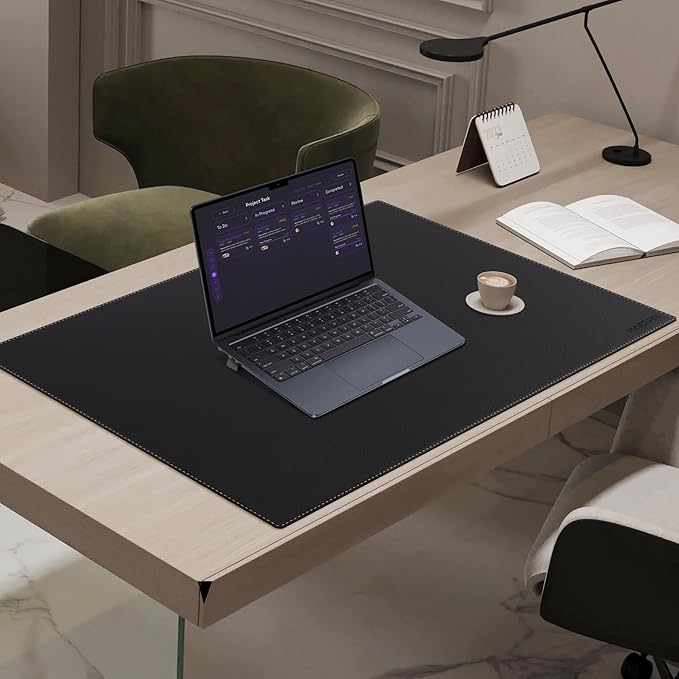 MAIDERN Leather Desk Mat, 31.5” x 24” Reversible Large Desk Pad Mat, Cork & Leather Large Mouse pad for Desk, Waterproof Computer Desk Mat for Gaming Home Office (Black)