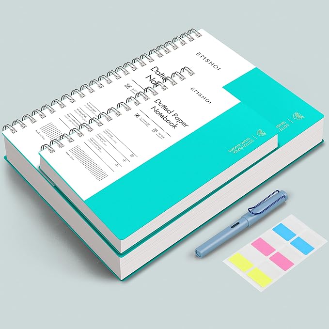 EMSHOI A4 Spiral Dotted Notebook, 11.2”x8.27” 300 Pages Bullet Dot Grid Journal, 100gsm Thick Paper, Waterproof Softcover with Twin-Wire Binding for School, Work, Writing, Light Blue