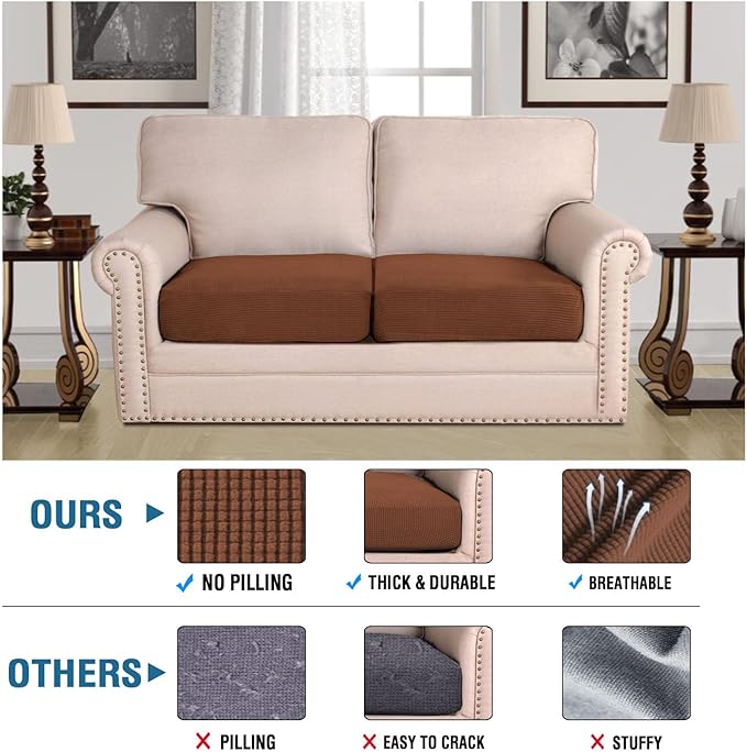 H.VERSAILTEX High Stretch Couch Cushion Covers,Chair Sofa Seat Slipcovers Couch Cushion Cover Stretch Furniture Protector for Kids, Pets(2 Packs Cushion Loveseat Covers, Caramel)