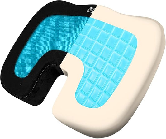BLACK+DECKER Gel Seat Cushion – Gaming Chair & Office Chair Cushion with Cooling Memory Foam for Sciatica Pain Relief – Ergonomic Car, Desk, Airplane Travel Pillow, Washable Cover, Non-Slip