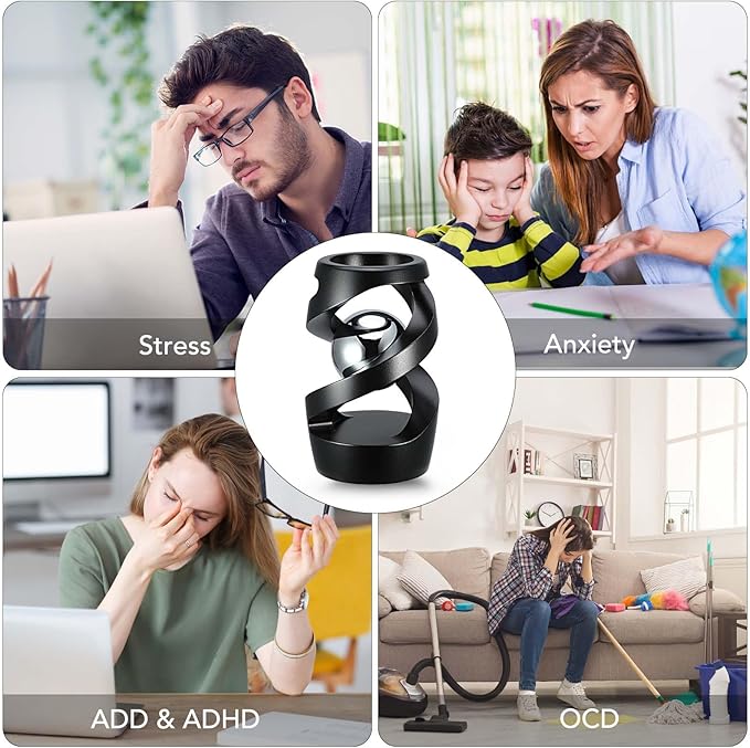 Kinetic Optical Illusion Toys, Kinetic Desktop Fidget Spinner Toys, Cool Gadget Desk Toy Fidget Toys Gift for Various Holidays, Kinetic Spinner Ball Relieve Stress Anxiety for Kids and Adults (Black)