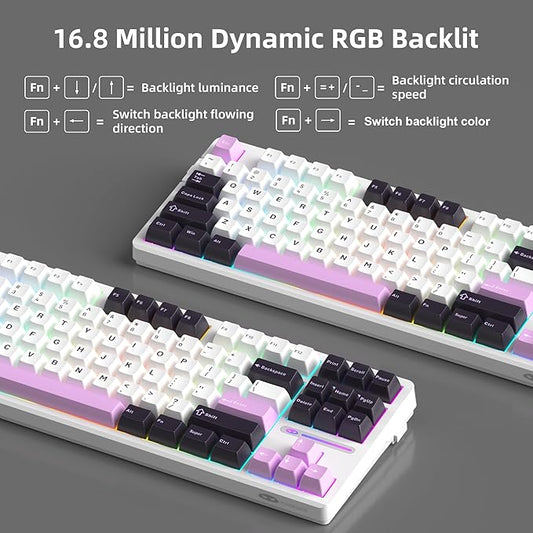 MageGee LIGHT87 Wired Creamy Keyboard, 80% Gasket Hot Swappable RGB Backlit Gaming Mechanical Keyboards with 6-Layer Sound Dampening,PBT Keycaps NKRO for Win/Mac, Purple