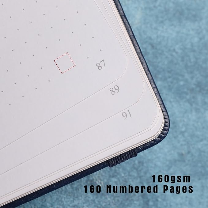 TIEFOSSI Dotted Journal Notebook, Dot Grid Notebook for Women Men, Hardcover PU Leather Journal, 160 GSM Thick Paper, 160 Numbered Pages with Gold Edges, 8 x 8 Square Diary
