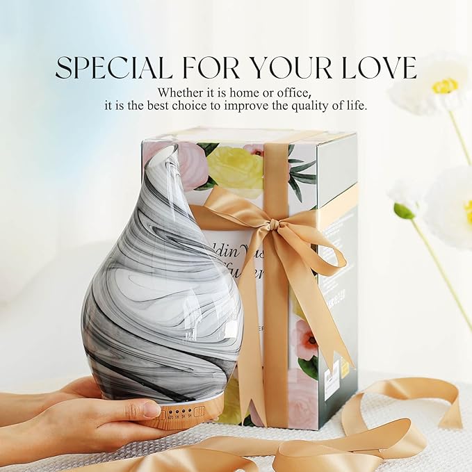 Porseme 280ml Essential Oil Diffuser Glass Color Changing Aroma Air Diffusers Aromatherapy Ultrasonic Cool Mist Humidifier 7 Running Hours Waterless Auto-Off for Sleeping, Yoga, Office, Spa (Ink)