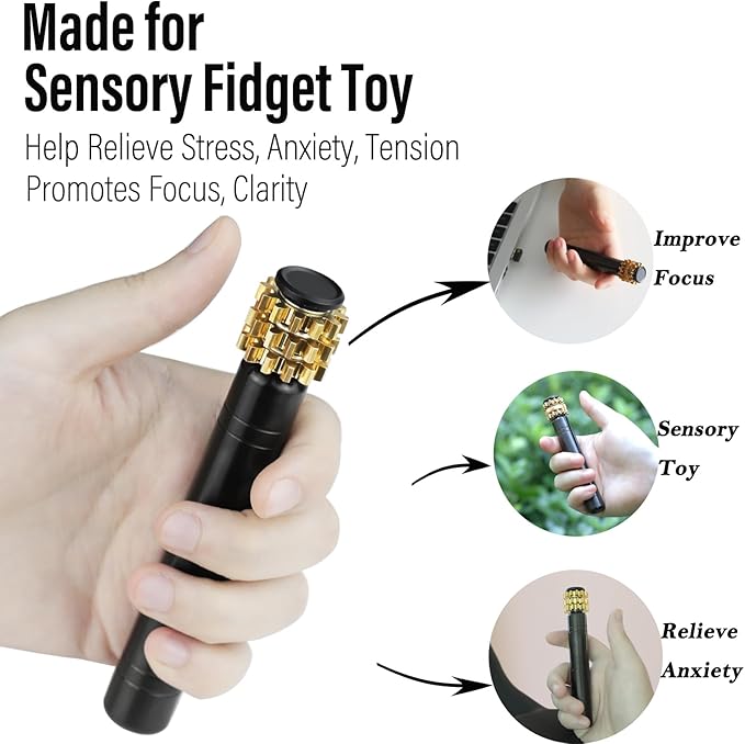 FREELOVE Gear Metal Fidget Spinner Toys for Adults, Small Mini Tiny Pockget Figette, Bike Chain, Copper Brass Hands Gyro, Quiet Silent Cool Cube for Anxiety Men (Gears Stacked Scepter, Black)