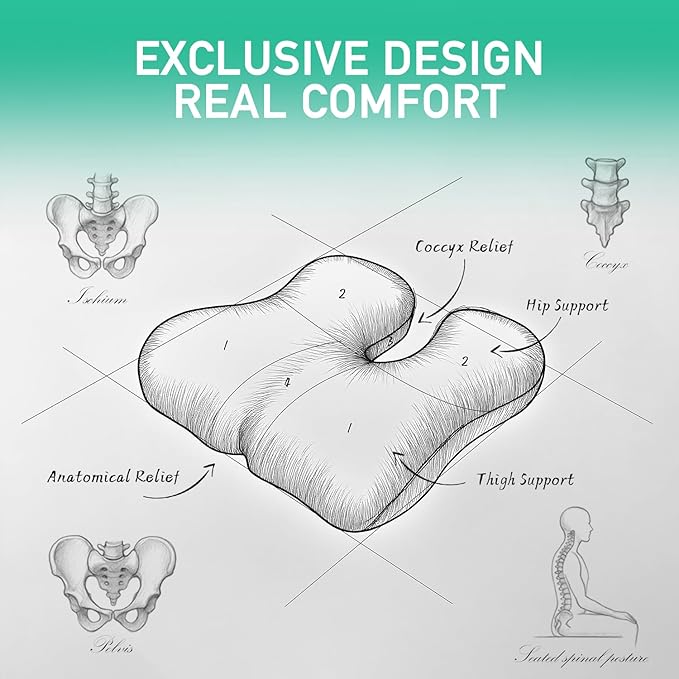 Non-Flattening Memory Foam Seat Cushion for Office Chairs,Gaming Chairs – Ergonomic Design for Tailbone Pain Relief, Long-Lasting Support, Gifts for Women/Men, Office Desk Accessories,Dark Grey