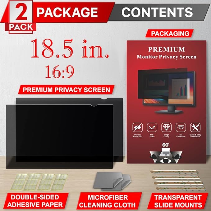 [2 Pack] 18.5 Inch Privacy Screen Filter for Widescreen 16:9 Monitor | Privacy Shield | Anti-Glare | Anti-Blue light Protector | Eye Protection | Computer Security Private Filter