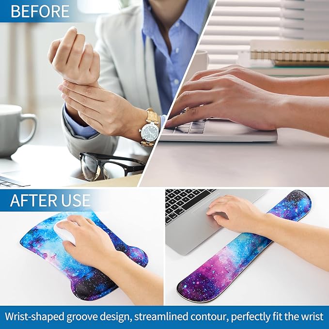 RICHEN Keyboard Wrist Rest Pad and Mouse Wrist Rest Support Mouse Pad Set,Sturdy & Comfortable & Lightweight for Easy Typing & Pain Relief-Ergonomic Support (Galaxy)