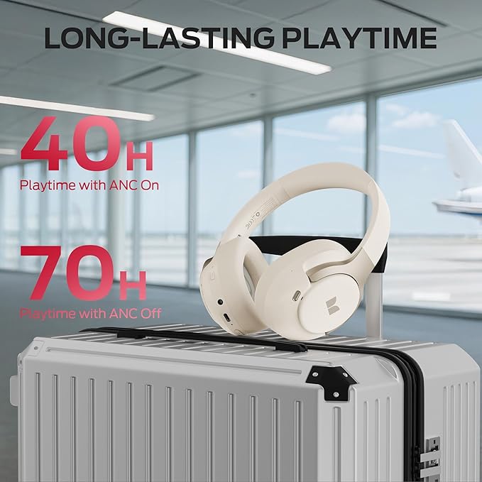 Monster Persona 5th ANC-Wireless Bluetooth Over-Ear Headphones with Microphone, 70H Playtime, Bluetooth 6.0, Comfortable and Foldable Design (Beige)