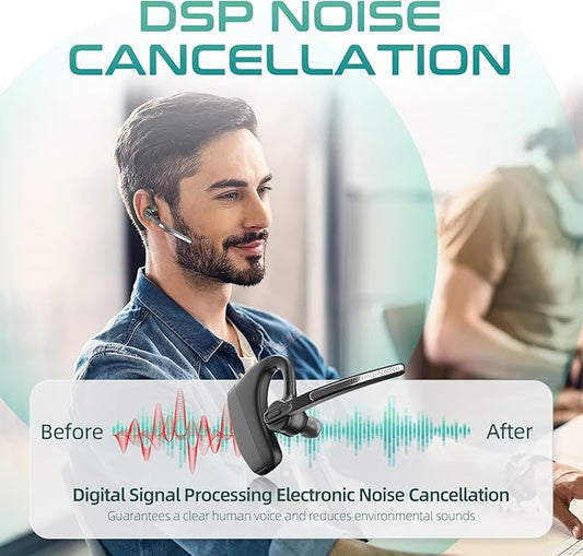 Bluetooth Headset Wireless Earpiece with 450mAh Charging Case USB Dongle Noise Canceling Mic for PC Computer, Laptop, Cell Phones, Remote Work, Call Center, Trucker Work, Business