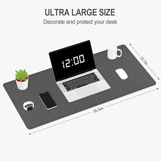 Auhoahsil Felt Desk Mat, Minimalist Large Mouse Pad XXL 35.5 x 15.7 in, Desk Matt for Desktop, Keyboard, Laptop, Computer, Office, Work from Home, Gaming, Gray