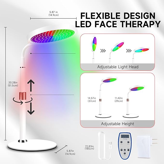 7 Color Red Light Therapy Lamp with Base, 100LEDs Deep Red Light Therapy Device for Face, Neck, Knee, Back