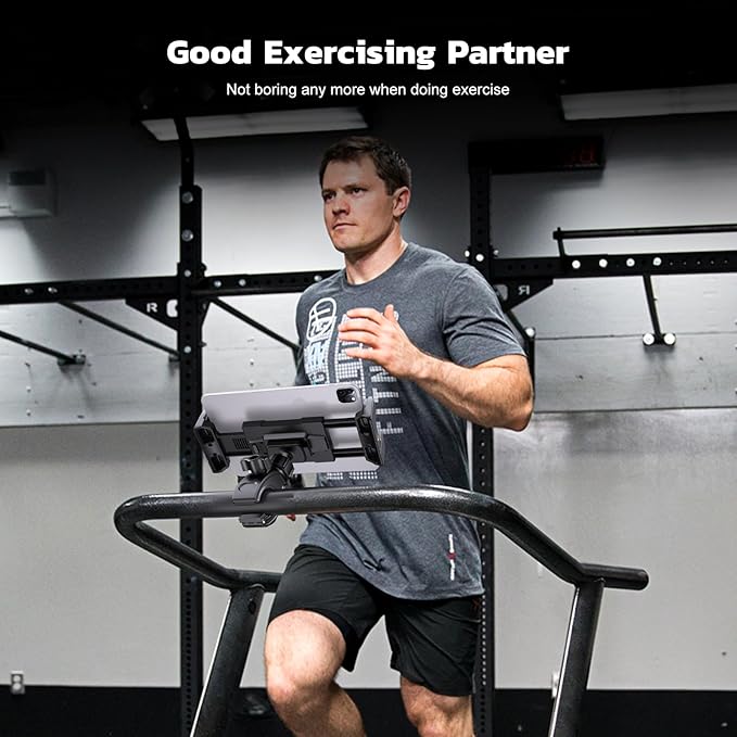 OHLPRO Treadmill Tablet Holder for iPad Mic Stand Mount, Bicycle Handlebar Clamp for Microphone Peloton Exercise Spin Bike Stroller for 5-13” iPad Pro 12.9 Air Mini, Galaxy Tab, iPhone, Fire HD 10