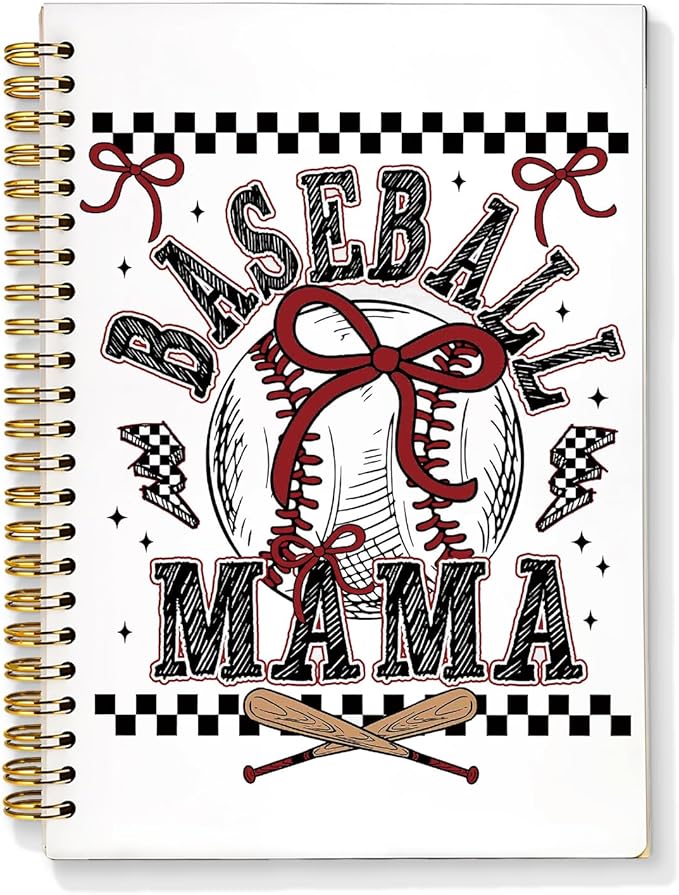 Baseball Mama Notebook, Baseball Mom Gifts Notebooks for Note Taking, Gifts for Baseballs Lovers Journal, Retro Checkered Coquette Bow Baseballs Journals for Writing, 5.5x8.3 Inch