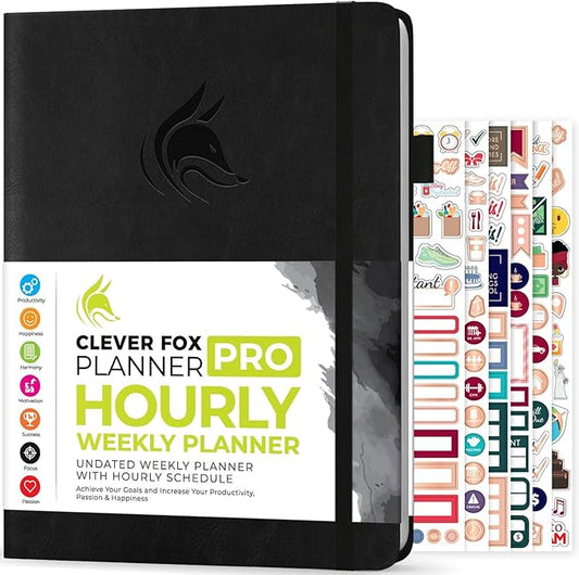 Clever Fox Planner PRO Schedule – Undated Weekly & Monthly Life Planner with Time Slots, Appointment Book & Daily Organizer, A4 (Black)