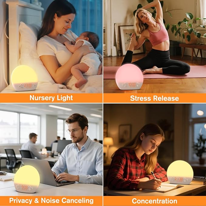 Sunrise Alarm Clock for Heavy Sleepers Adults,Digital Alarm Clocks Bedside Dimmable Night Light,White Noise Sound Machine 30 Soothing Sounds, Wake Up Light Alarm Clocks for Bedrooms,Ideal for Gift