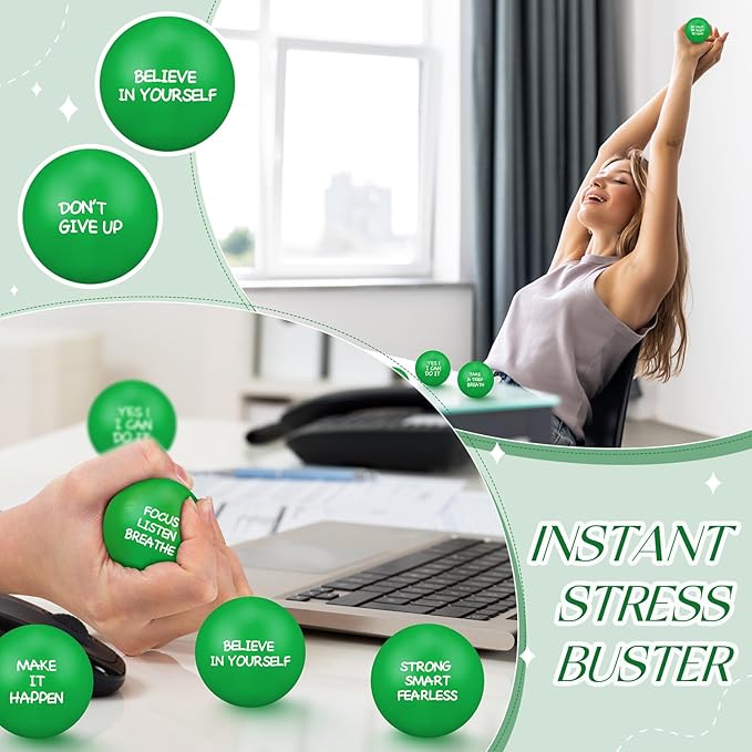 Shappy 72 Pcs Inspirational Stress Relief Balls Motivational Stress Ball Encouraging PU Bulk Stress Balls for Adults Small Therapy Fidget Relief Toys for Valentines Gifts Fidget Anxiety(Green)