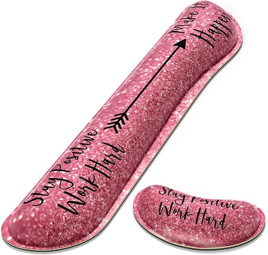 Dapesuom Enlarge Keyboard Wrist Rest, Memory Foam Wrist Cushion for Desk Mats Support, Typing Pain Relief Keyboard Mouse Pad Rests Set with Non-Slip Base for Gaming Laptop Office Computer, Quotes