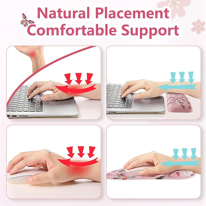 HAOCOO Gel Mouse Pad with Wrist Rest, Ergonomic Keyboard Wrist Rest Memory Foam for Computer Keyboard, 3 in 1 Mouse pad Set with Non-Slip PU Base, Easy Typing & Pain Relief (Pink)