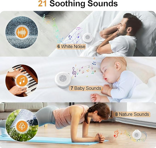 Portable Baby Sound Machine, White Noise Machine with 21 Soothing Sounds, 3 Timer and Memory Function, 2000mAh Powerful Battery, White Noise Sound Machine for Baby Adult (Gray, Normal)