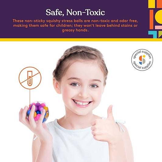 Squishy Stress Ball Squeeze, Color Sensory Toy, Relieve Tension, Anxiety, Home, Travel and Office Use, Fun for Kids and Adults (4-Pack)