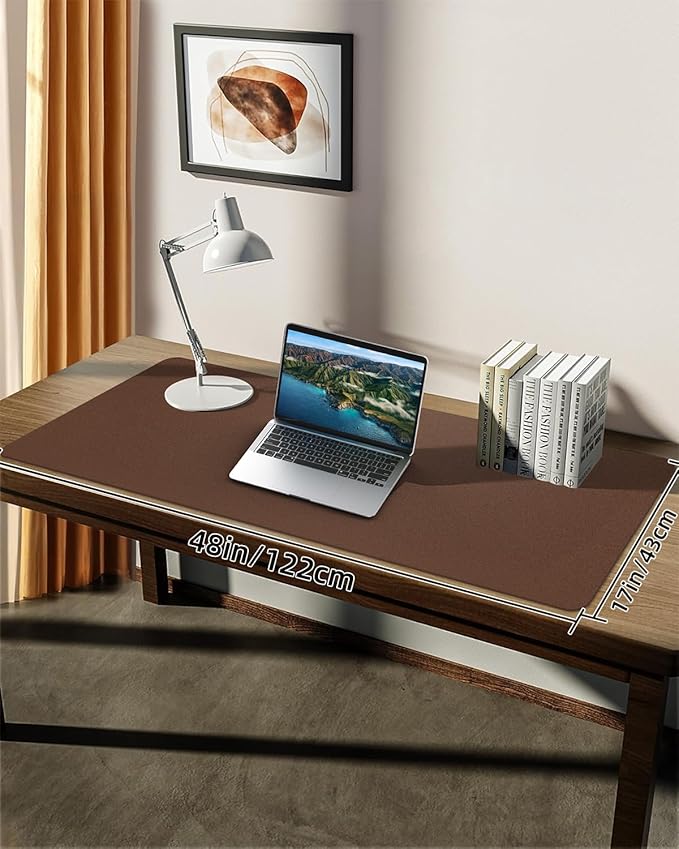 Leather Desk Pad Protector,48"x 17"Desk Mat Large, Mouse Pad, Non-Slip PU Leather Desk Blotter,Waterproof Desk Pad for Office/Home Brown