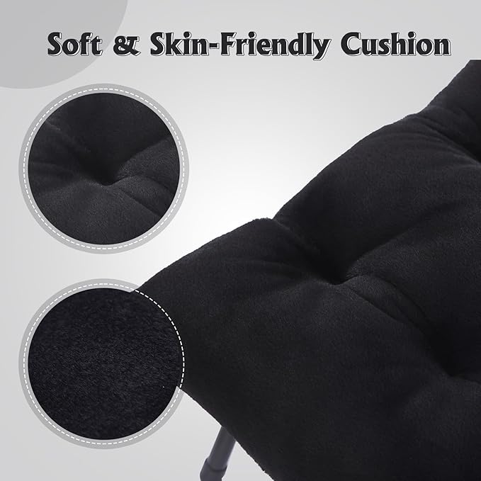 Welnow Folding Foot Stool, Upholstered Small Accent Ottoman with Detachable Thick Cotton Cushion Padded Sofa Stool and Metal Frame for Lazy Chair, Living Room, Bedroom, Plush Black