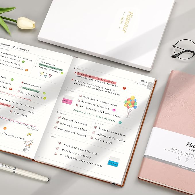 AHGXG 2026 Planner, Weekly and Monthly Planner 2026-2027, Large A4 8.5"x11", Calendar 15-Months Jan 2026 - Mar 2027, Vegan Leather SoftCover, Inner Pocket, Rose Gold