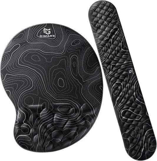 Gimars Upgrade Ergonomic Ultra-Soft Foam Keyboard Mouse Pad Wrist Rest Set, Smooth &Enlarge Wrist Support for Pain Relief, Computer, Laptop, Mac, Gaming, Office