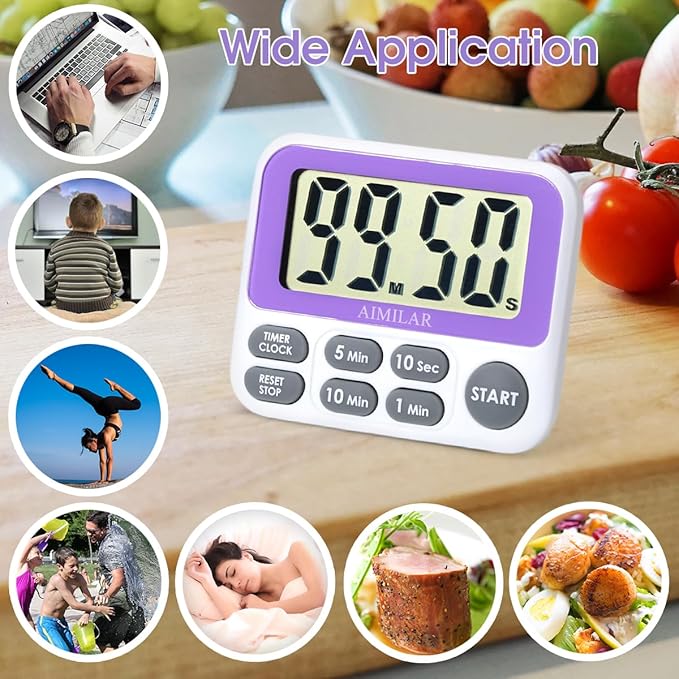 Digital Countdown Kitchen Timer - AIMILAR Count Up Down Magnetic Timer Clock with Loud Alarm Fast Setting for Cooking Baking Gym Students