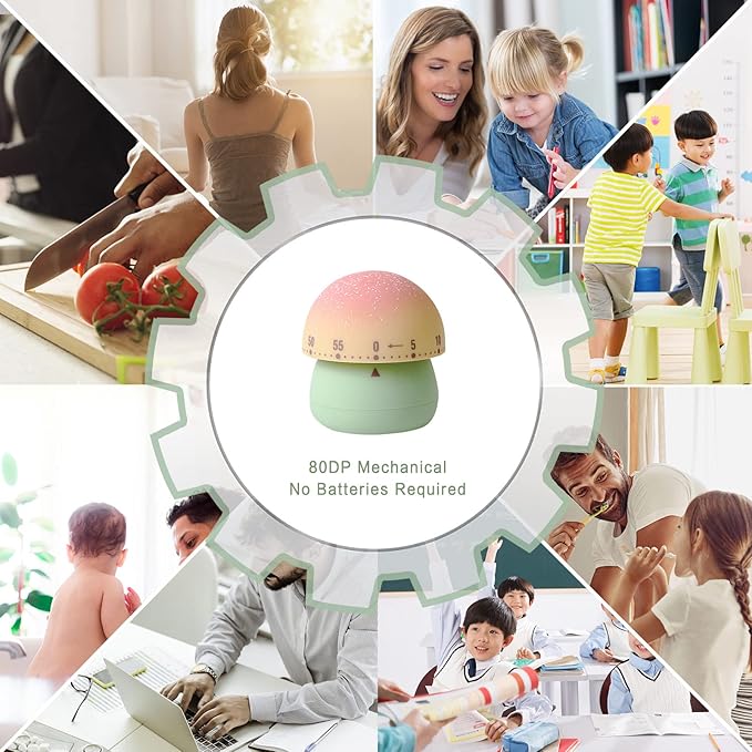 2 Pack Cute Kitchen Timer,100% Mechanical Egg Timer for Kids,60 Minutes Wind up Timer for Cooking/Reading/Do Sports. (Mushrooms)