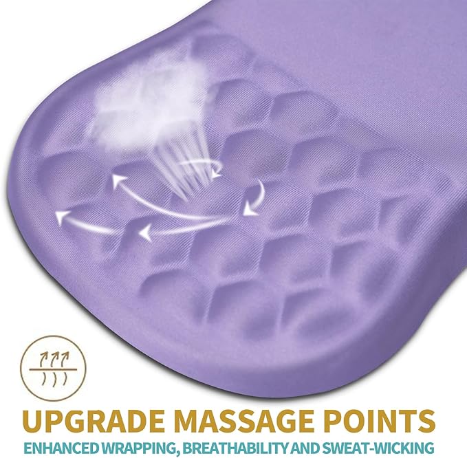 Hokafenle Ergonomic Mouse Pad Wrist Support with Massage Design, Wrist Rest Pain Relief Mousepad with Memory Foam&Non-Slip PU Base, Mouse Pads for Wireless Mouse & Desk (12x8 inch,Lavender)