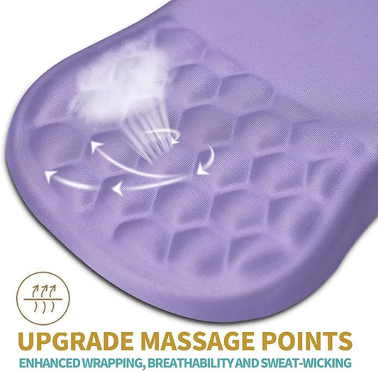 Hokafenle Ergonomic Mouse Pad Wrist Support with Massage Design, Wrist Rest Pain Relief Mousepad with Memory Foam&Non-Slip PU Base, Mouse Pads for Wireless Mouse & Desk (12x8 inch,Lavender)