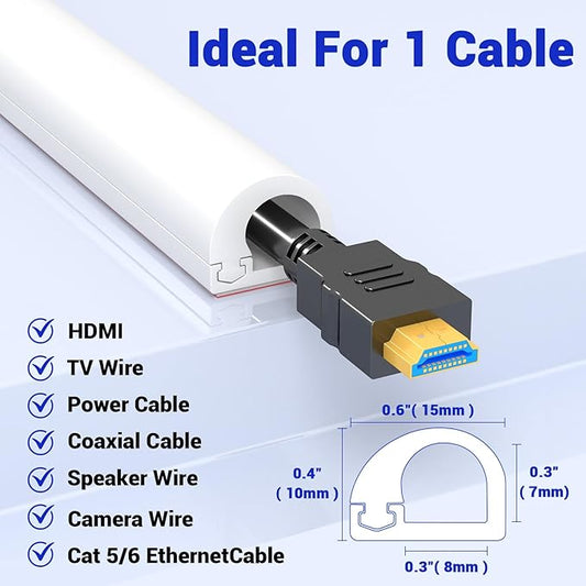 Flexible Cable Concealer for 78in Wall Mounted TV, Self-Adhesive Cord Hider - W0.59inxH0.39in, White