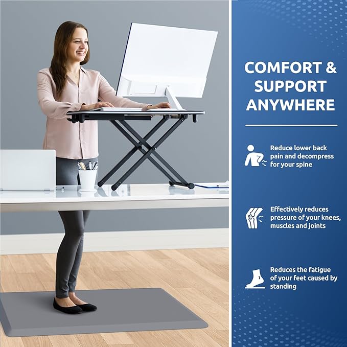 KitchenClouds Kitchen Mat Cushioned Anti Fatigue Rug 20"x32" Waterproof, Non Slip, Standing and Comfort Desk/Floor Mats for House Sink Office (Grey)