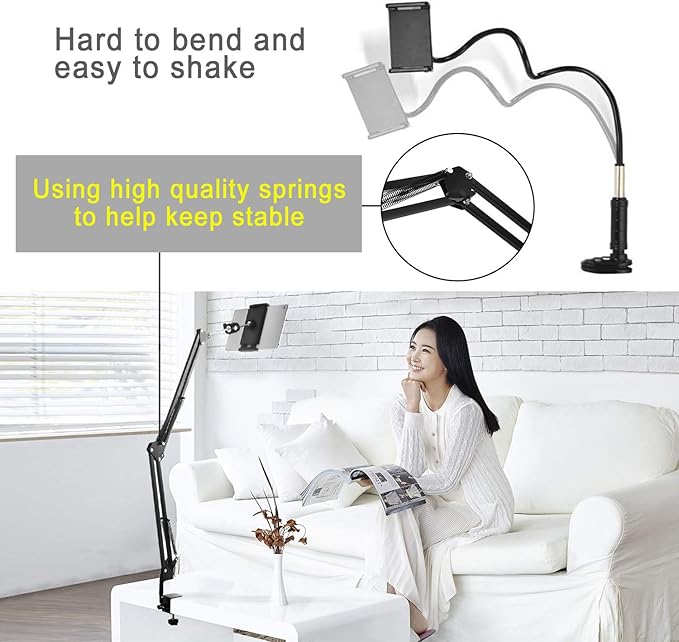 Tablet Stand for Bed,360 Degree Rotating Bed Tablet Mount Holder Stand with Aluminum Arm for iPad,iPhoneXS,N-Switch, Amazon Kindle Fire,or Other 4.7~12.9 inch-Screen Devices
