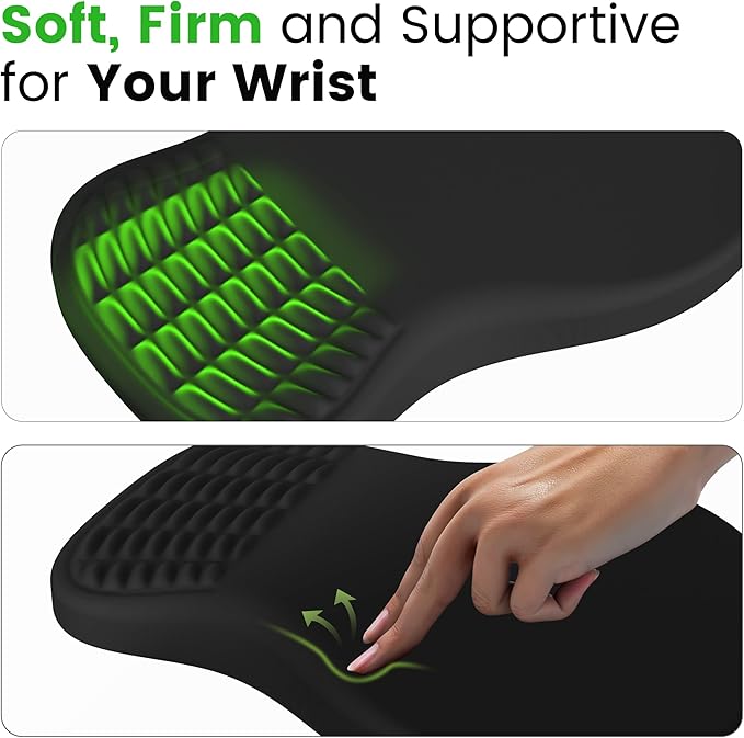 MEKASS Ergonomic Mouse Pad with Wrist Rest, Memory Foam Wrist Support for Carpal Tunnel Pain Relief, Non-Slip PU Base, Comfortable Mousepad for Office Home (Black)