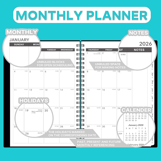 2026-2028 Monthly Planner/Calendar - 3 Year Monthly Planner 2026-2028, JAN 2026 - DEC 2028, 6.2" x 8.3", Inner Pocket, Polypropylene Cover, 36-Month Tabs